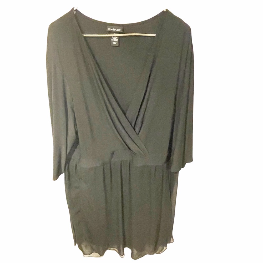 Lane Bryant Plus Size 28 Black Chiffon V Neck Lined Dress‎